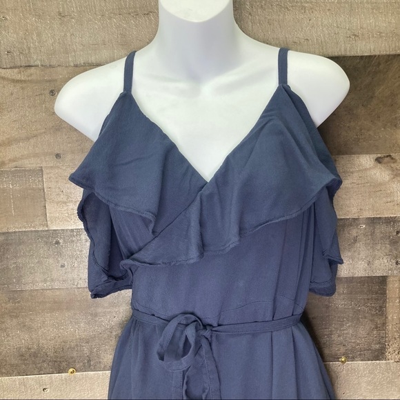 Cupcakes and Cashmere Navy Ruffle Wrap Dress - Picture 3 of 10